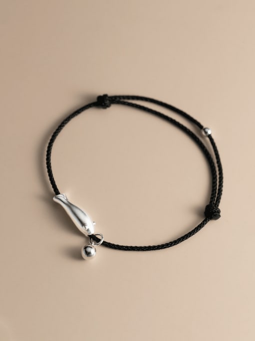 Rosh 925 Sterling Silver Fish Minimalist Adjustable Rope Bracelet 3