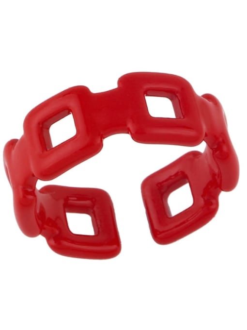 Red Brass Enamel Geometric Minimalist Band Ring