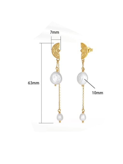 10mm round button, weight: 4.43g 925 Sterling Silver Freshwater Pearl Irregular Vintage Drop Earring