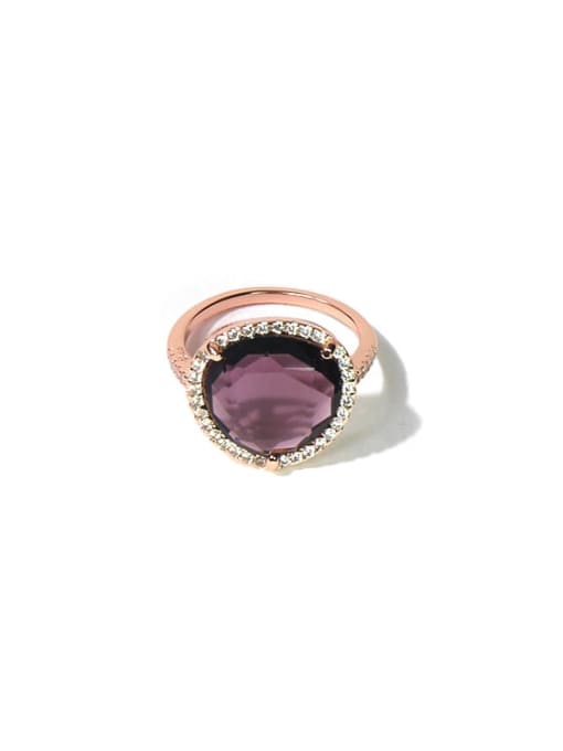 Rosy violet Copper Cubic Zirconia Multi Color Water Drop Minimalist Band Ring