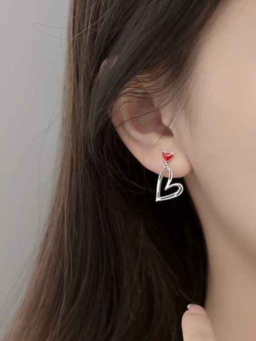 Rosh 925 Sterling Silver Enamel Heart Minimalist Drop Earring 2