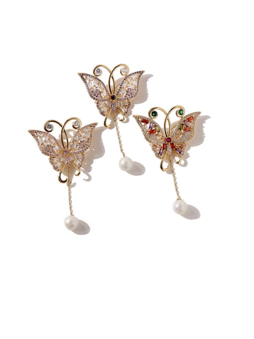 My Model Copper Cubic Zirconia Multi Color Butterfly Cute Brooches 0