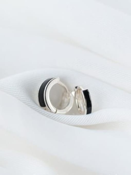 Rosh 925 Sterling Silver Black Enamel Round Minimalist Huggie Earring 2