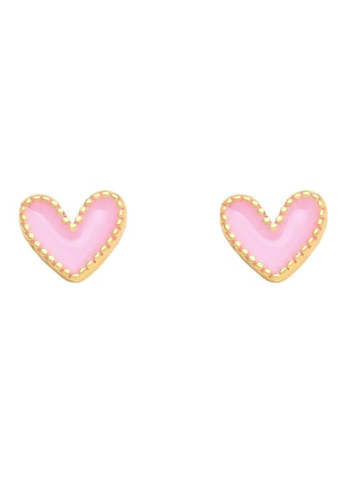 pink Brass Enamel Heart Minimalist Stud Earring