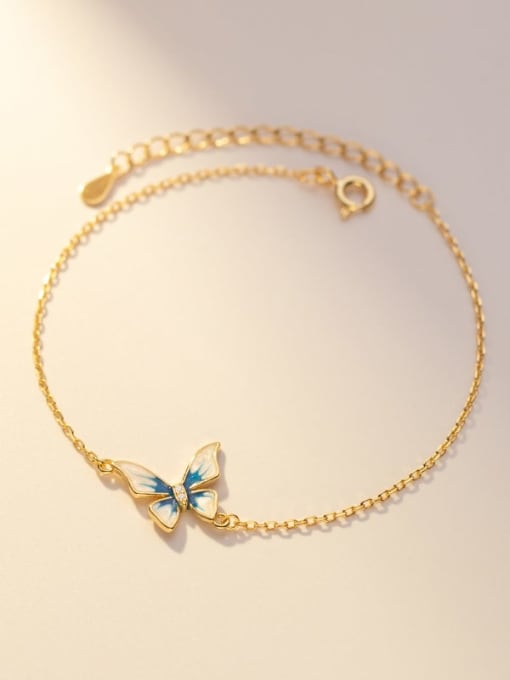gold 925 Sterling Silver Enamel Butterfly Minimalist Link Bracelet