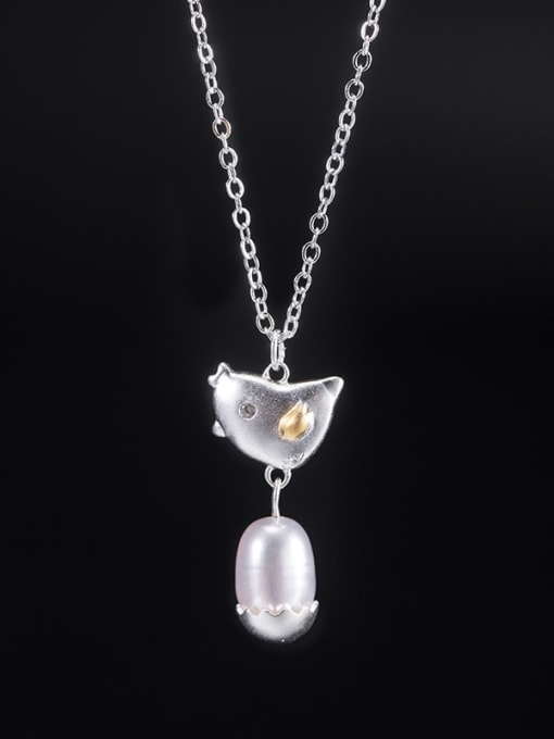 Color separation bird chain 925 Sterling Silver Freshwater Pearl Bird Vintage Necklace