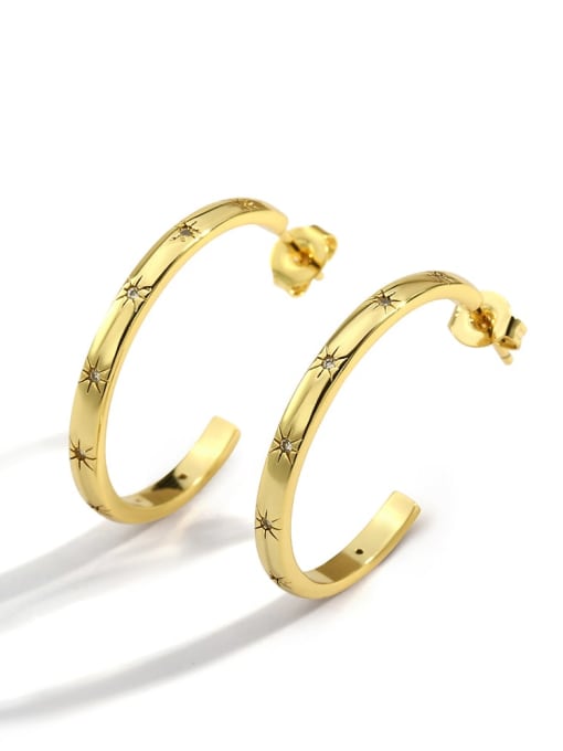 Gold Circle Earrings Brass Rhinestone Geometric Minimalist Hoop Earring