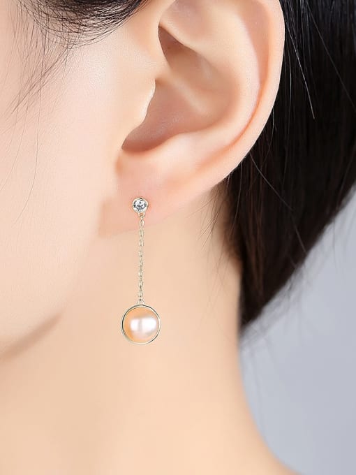 CCUI 925 Sterling Silver Freshwater Pearl White Ball Trend Threader Earring 1