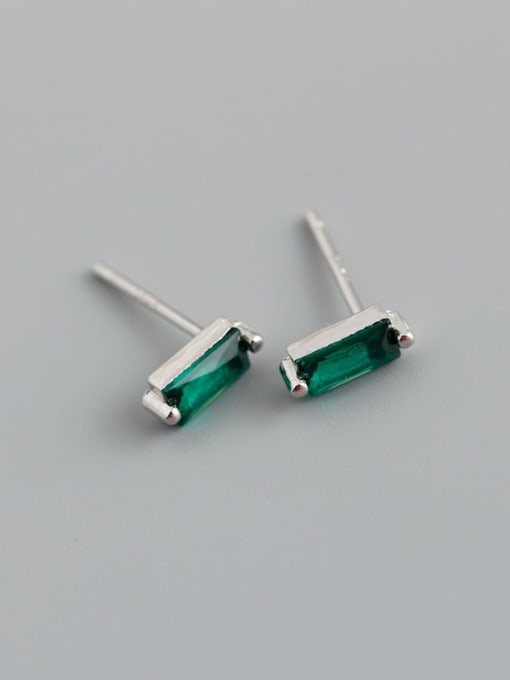 Turquoise (Platinum) 925 Sterling Silver Cubic Zirconia Rectangle Minimalist Stud Earring