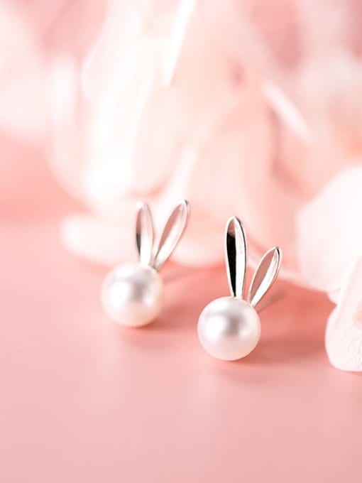 Rosh 925 Sterling Silver  Cute Strawberry Crystal Moonstone rabbit  Stud Earring 2