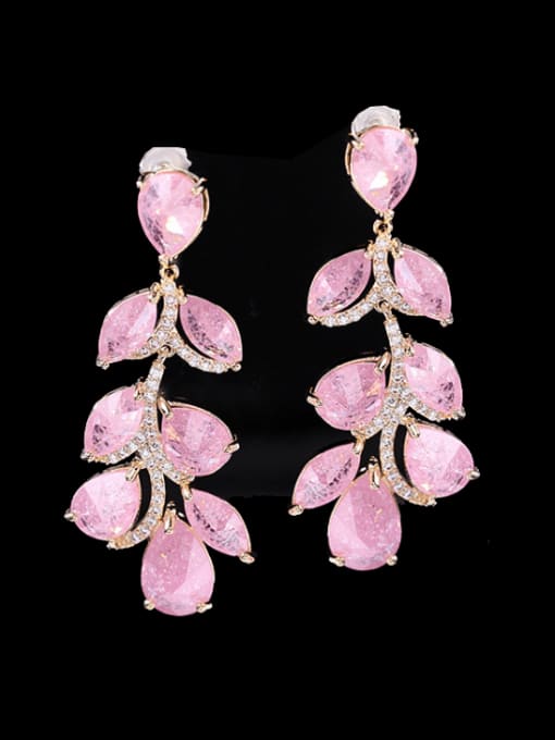 Pink Brass Cubic Zirconia Flower Luxury Drop Earring