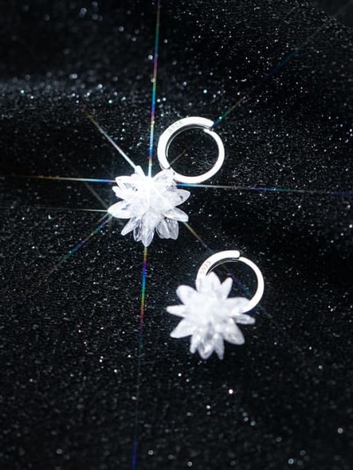 Rosh 925 Sterling Silver Crystal Flower Minimalist Huggie Earring 0