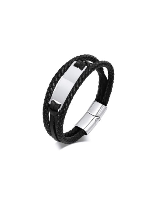 Steel curved plate Stainless steel Artificial Leather Geometric Hip Hop Set Bangle