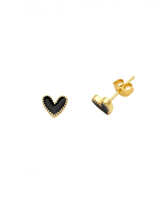 black Brass Enamel Heart Minimalist Stud Earring