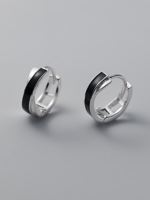 Silver 925 Sterling Silver Enamel Geometric Minimalist Huggie Earring