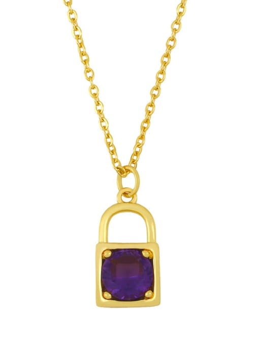 purple Brass Glass  stone Locket Vintage Necklace