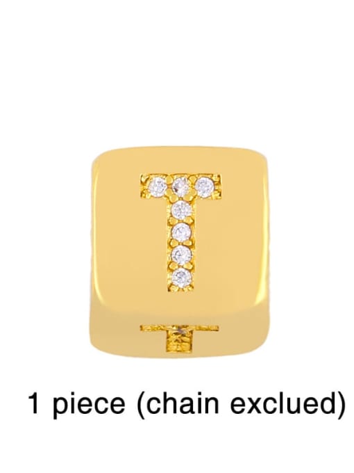 T Brass Cubic Zirconia square  Letter Minimalist Adjustable Bracelet