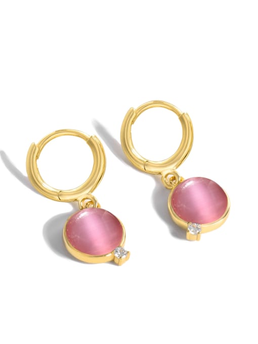 Pink Brass Opal Geometric Minimalist Huggie Earring