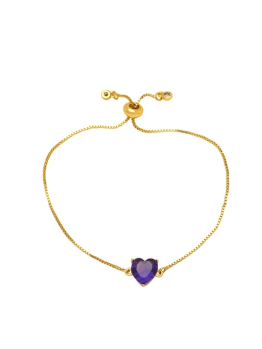 purple Brass Cubic Zirconia Heart Minimalist Adjustable Bracelet