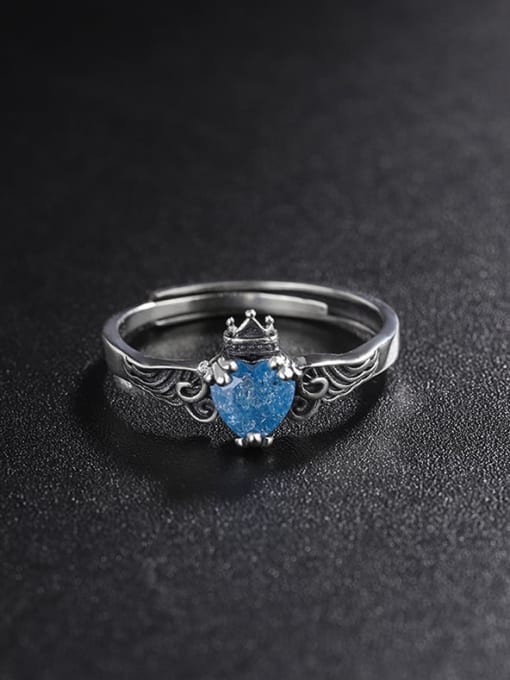 KDP788 Dark Blue 925 Sterling Silver Opal Heart Vintage Band Ring
