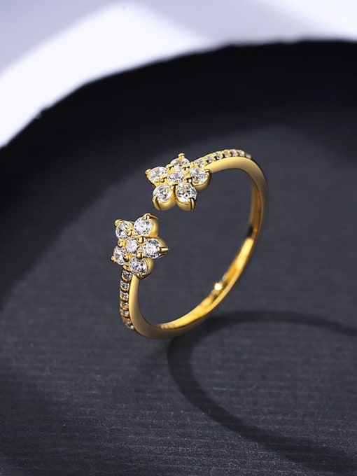 14K Gold 925 Sterling Silver Cubic Zirconia Flower Minimalist Band Ring