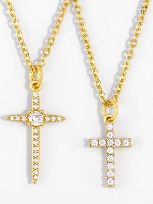 CC Copper Cubic Zirconia Cross Vintage Regligious Necklace