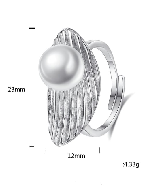 CCUI 925 Sterling Silver Freshwater Pearl White Leaf Trend Band Ring 4