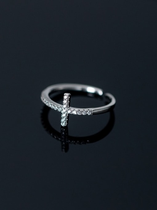 silver 925 Sterling Silver Cubic Zirconia Cross Minimalist Band Ring