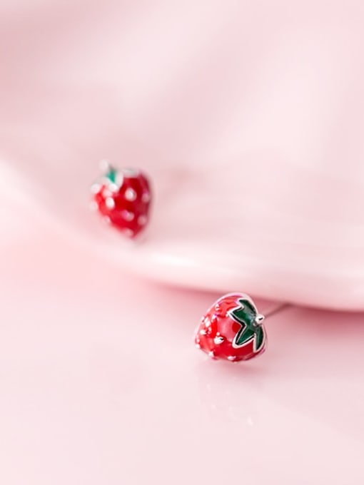 Rosh 925 Sterling Silver Enamel Friut Cute Strawberry Stud Earring 1