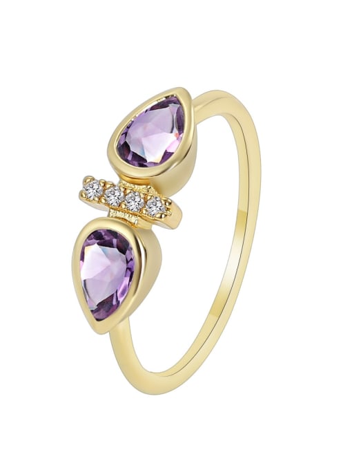 Gold Double purple zircon ring Brass Cubic Zirconia Geometric Minimalist Band Ring