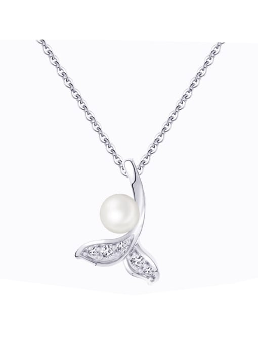 RINNTIN 925 Sterling Silver Imitation Pearl Fish Tail Dainty Necklace