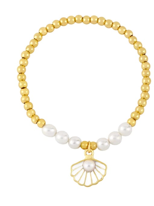 white Brass Imitation Pearl Enamel Irregular Ethnic Beaded Bracelet