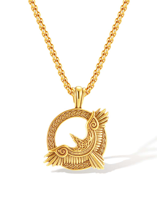 GX2361 Gold Pendant +Chain 3mm*55cm Stainless steel Owl Hip Hop Necklace