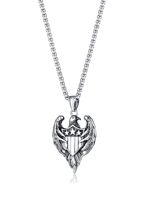 2184 pendant+with pearl chain 47cm Titanium Steel Eagle Vintage  Men's Punk Winged Eagle Necklace