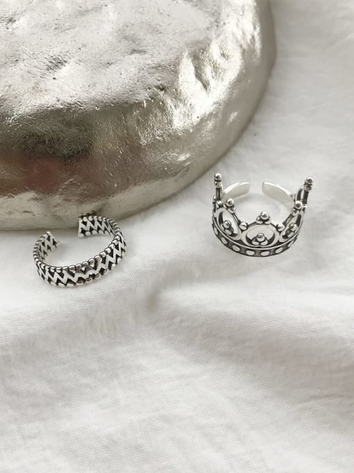 Boomer Cat 925 Sterling Silver Crown Vintage Free Size Band Ring 2