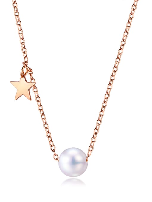 1563- Necklace Titanium Imitation Pearl White Round Minimalist Necklaces