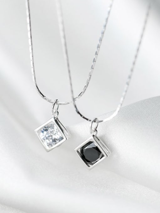 Rosh 925 Sterling Silver Cubic Zirconia Black Simple square pendant  Necklace 3