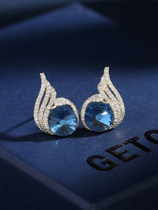 royal blue Brass Cubic Zirconia Flame Luxury Stud Earring