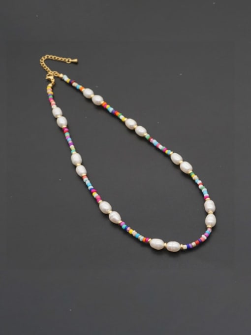 ZZ N200035A Stainless steel Freshwater Pearl Multi Color Irregular Bohemia Necklace