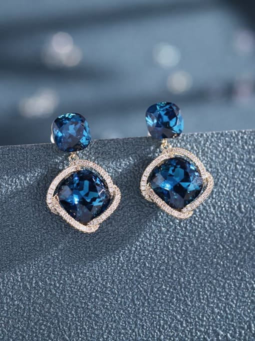 Blue Imitation Crystal Brass Cubic Zirconia Geometric Dainty Drop Earring