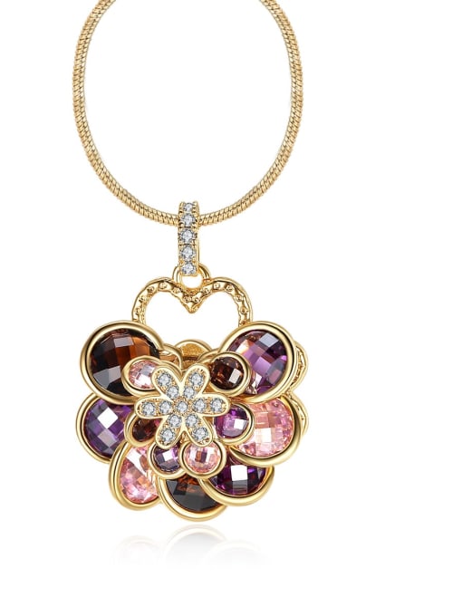 BLING SU Copper Cubic Zirconia  Vintage Multi Color Flower Pendant Necklace 0