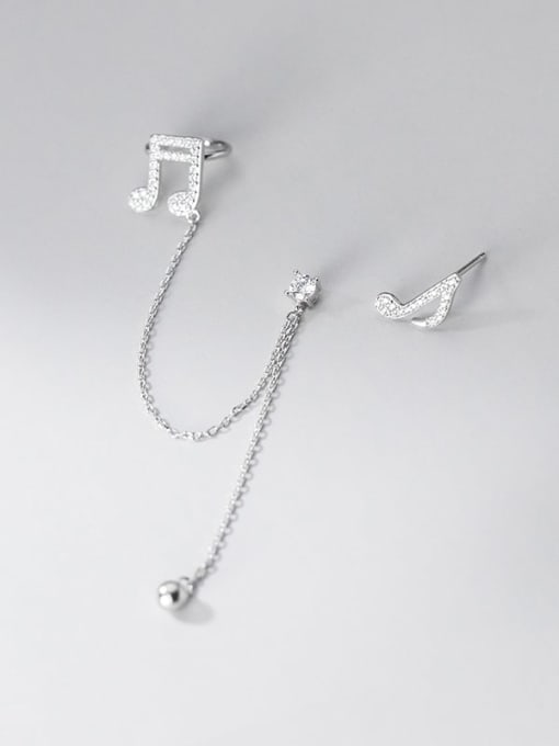 Rosh 925 Sterling Silver Cubic Zirconia  Minimalist Asymmetrical chain notes  Drop Earring 1