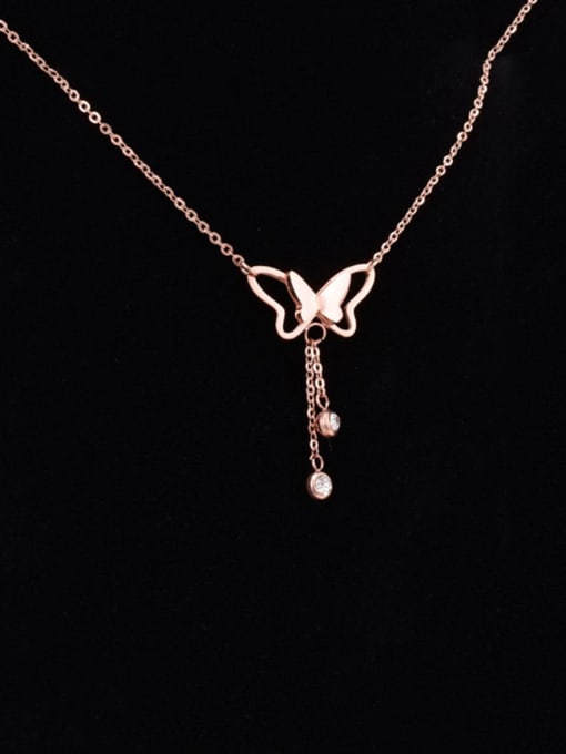 Rose Gold Necklace Titanium Rhinestone White Butterfly Cute Choker Necklace