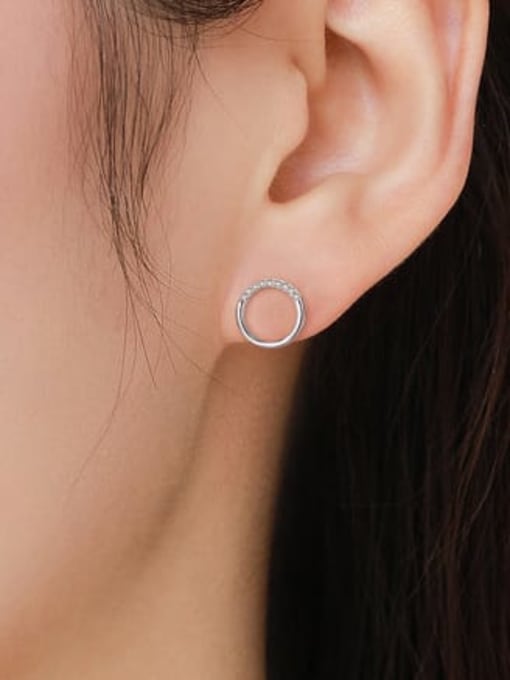 MODN 925 Sterling Silver Cubic Zirconia Round Minimalist Stud Earring 1