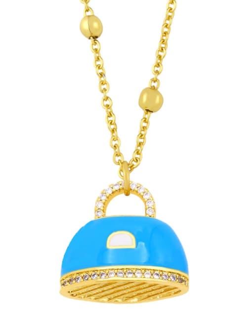 blue Brass Rhinestone Enamel Irregular Bag Vintage Necklace