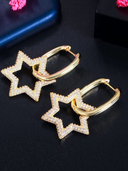 Golden white Brass Cubic Zirconia Geometric Luxury Cluster Earring