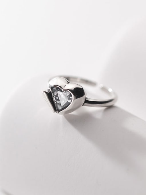 Rosh 925 Sterling Silver Cubic Zirconia Heart Vintage Band Ring 0