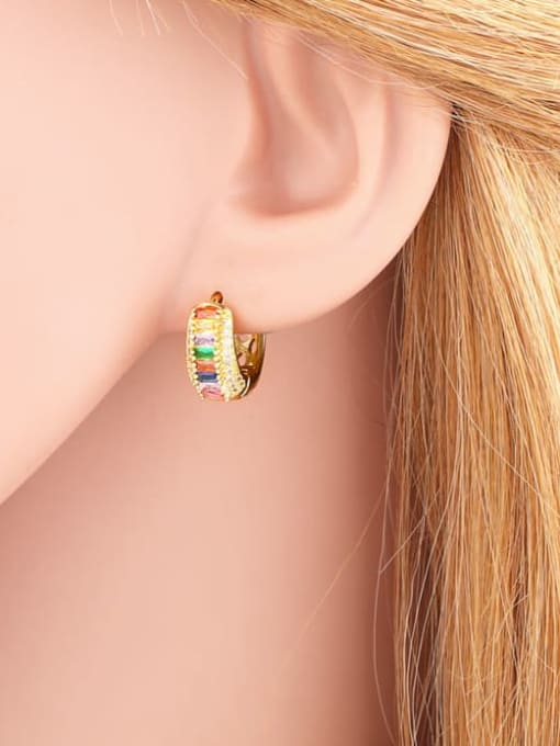 CC Brass Cubic Zirconia Geometric Minimalist Huggie Earring 1