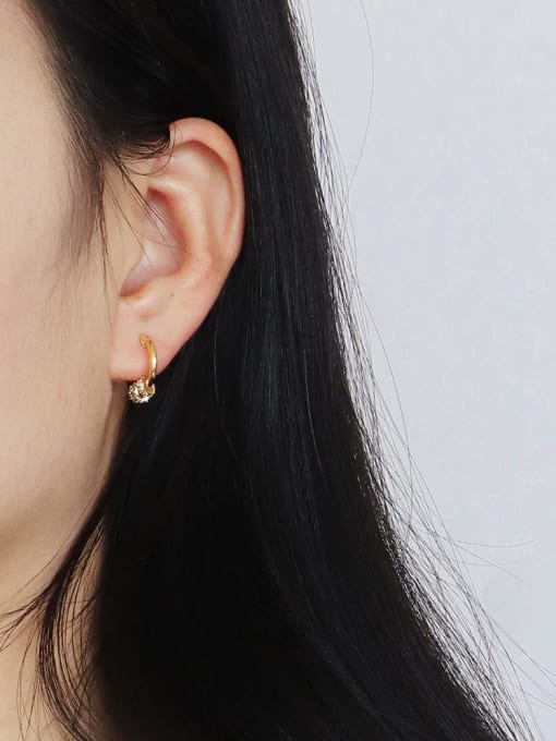 CHARME Brass Cubic Zirconia Round Minimalist Huggie Earring 2