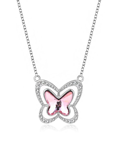 JYXZ 018 (pink) 925 Sterling Silver Austrian Crystal Butterfly Classic Necklace